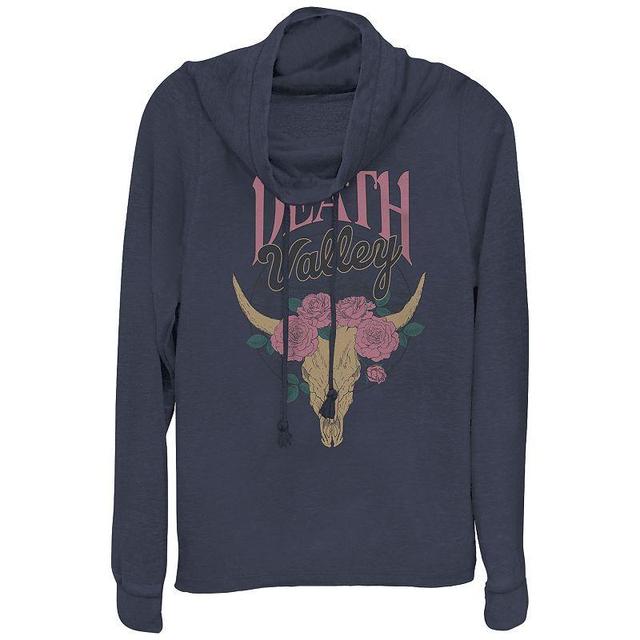 Plus Death Valley Flower Skull Cowlneck Graphic Lightweight Long Sleeve, Girls Blue Product Image