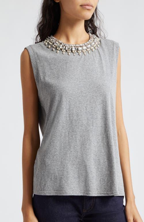 Brielle Faux-pearl Necklace Embellished T-shirt In Heather Grey Product Image