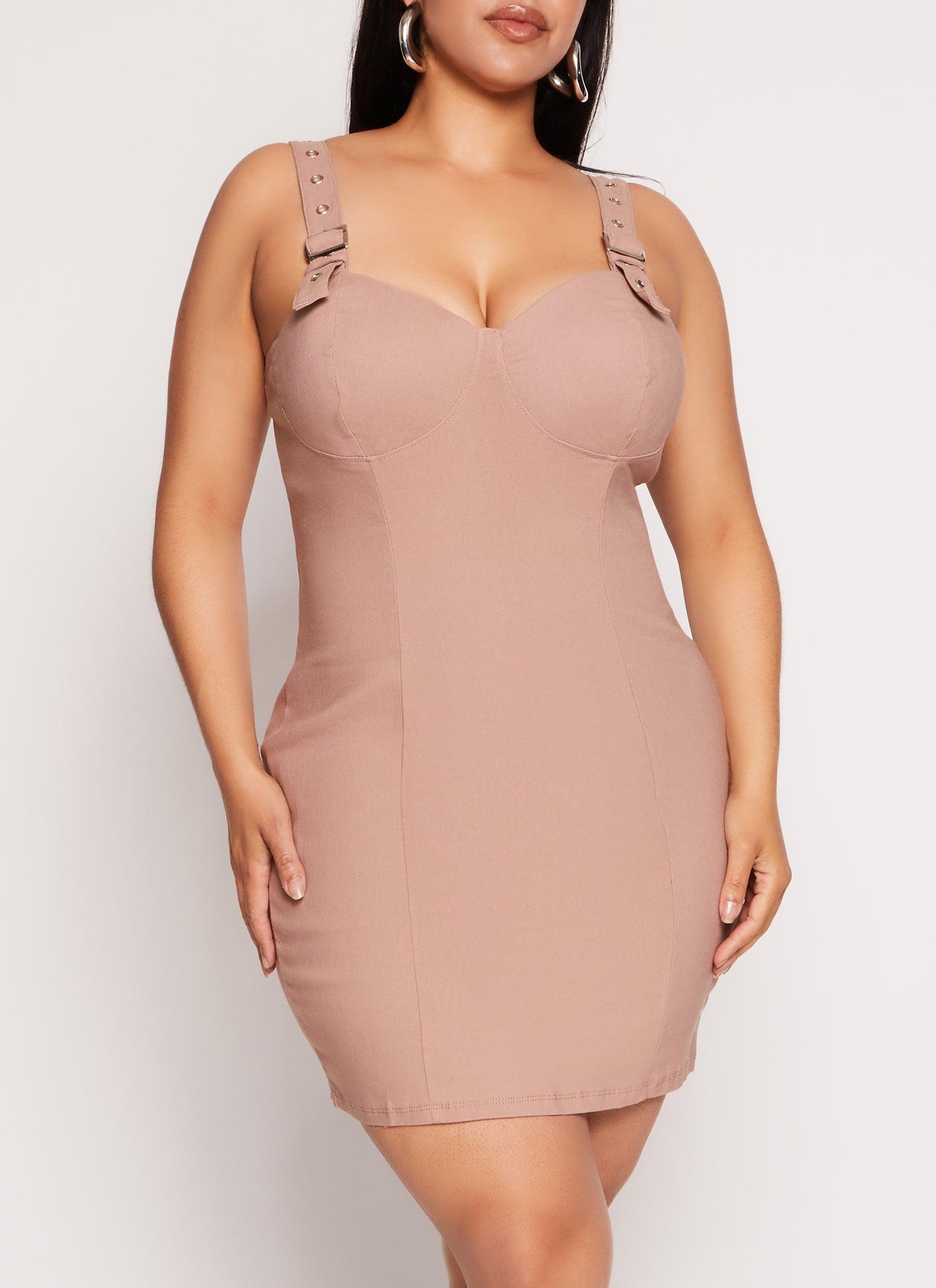 Womens Plus Size Haute Monde Twill Buckle Strap Bustier Dress Product Image