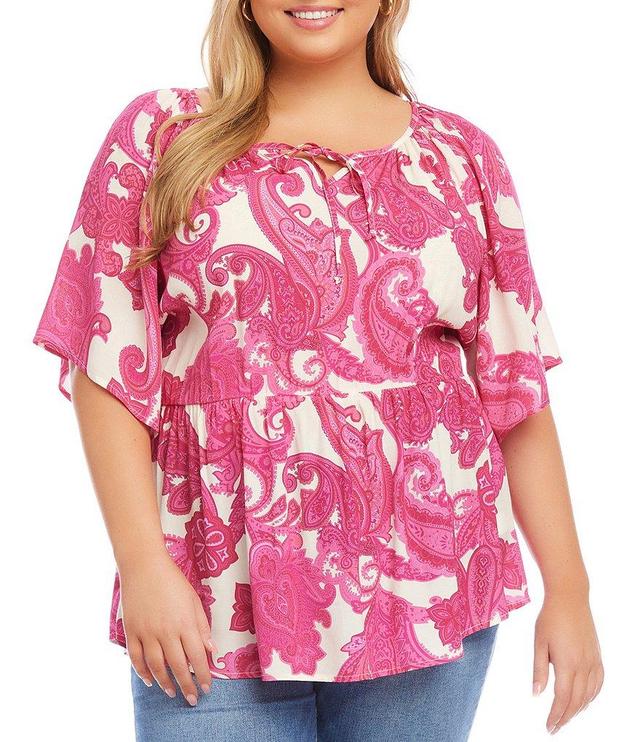 Karen Kane Plus Size Scoop Neck Short Flutter Sleeve Ruffle Hem Peasant Top Product Image