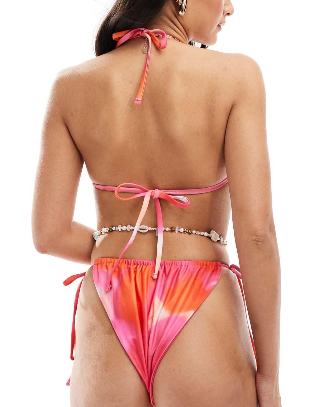 Style Cheat tie side bikini bottoms in pink marble print - part of a set Product Image