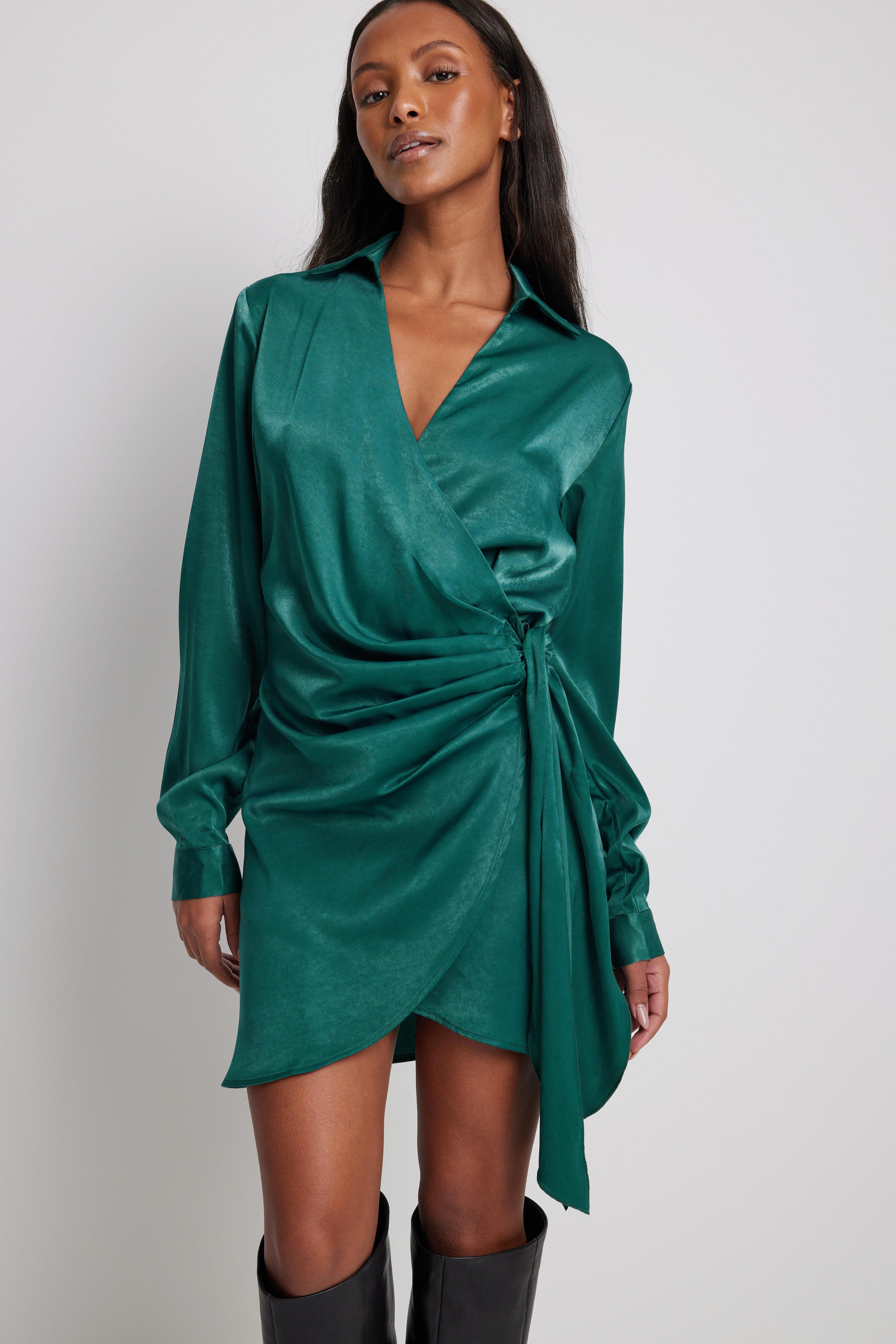 Wrap Satin Shirt Dress Product Image