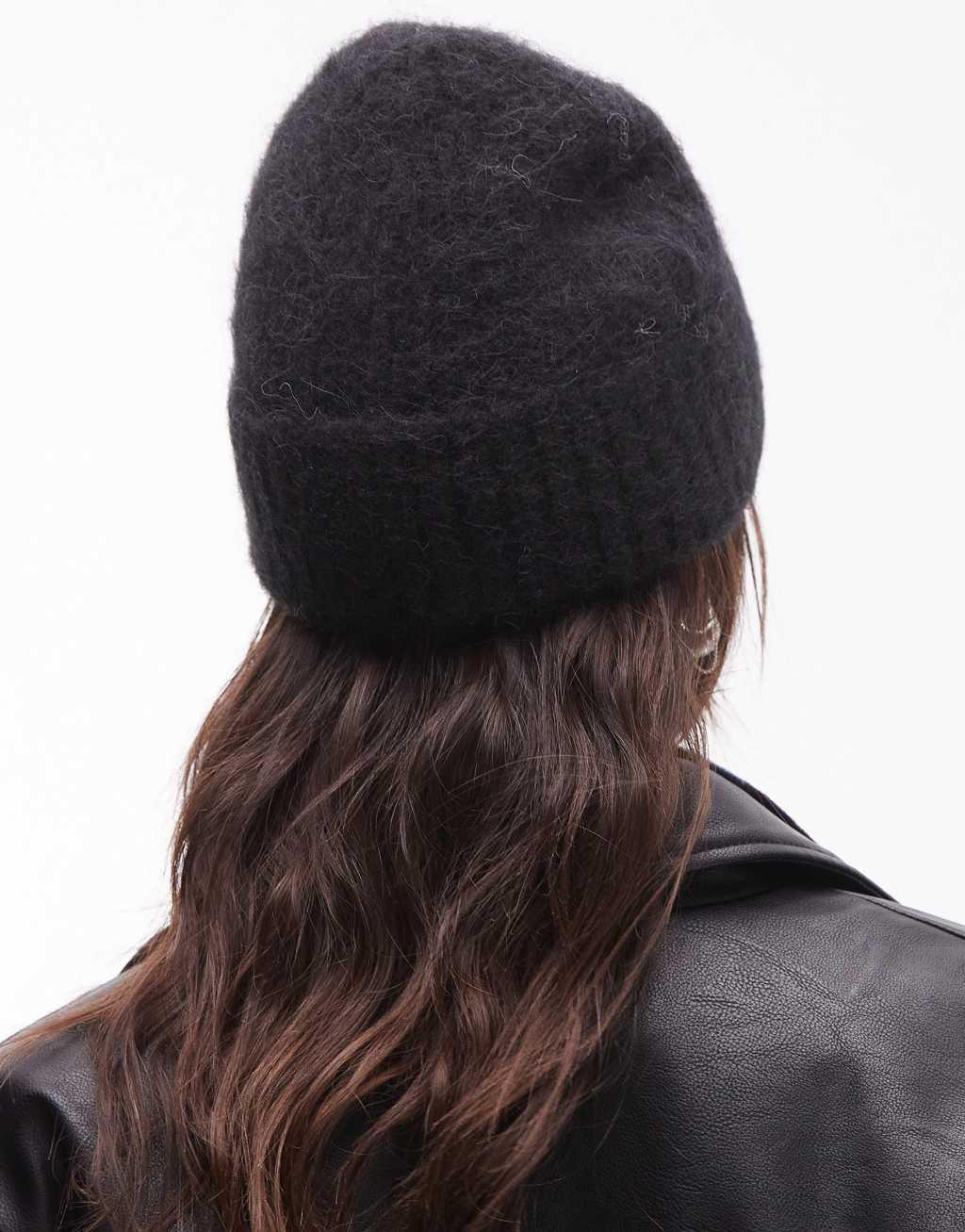 Topshop Harvey Premium alpaca mix beanie in black Product Image