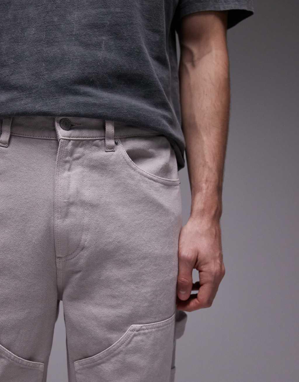 Topman loose carpenter pants in ecru Product Image