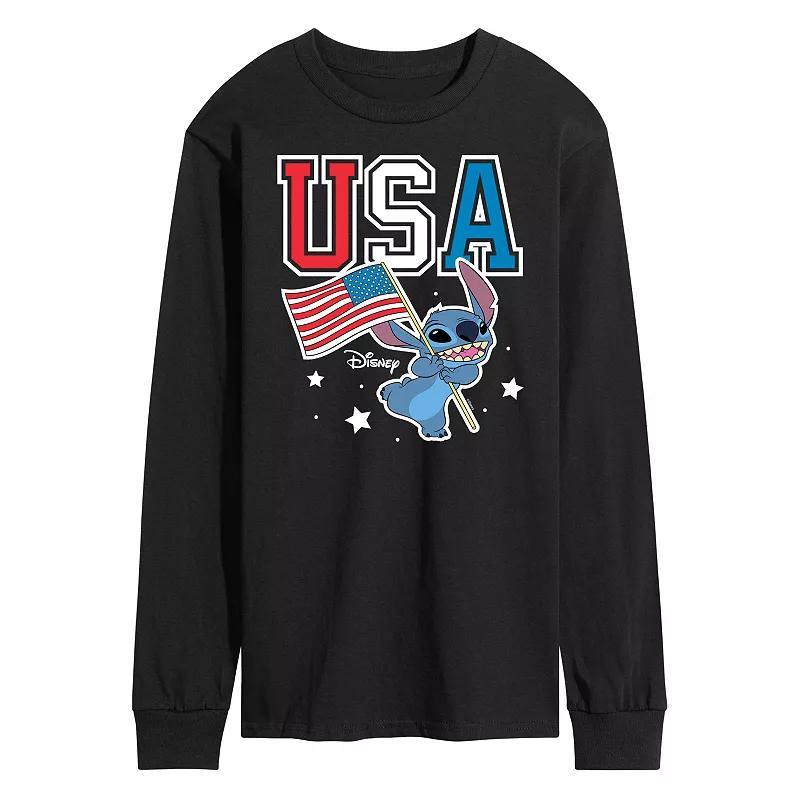 Disneys Lilo and Stitch Mens USA Stitch Long Sleeve Graphic Tee Black Product Image