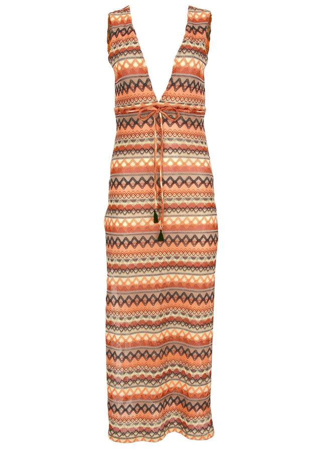 Crochet Maxi Cover-Up Dress - Tan Combo Product Image