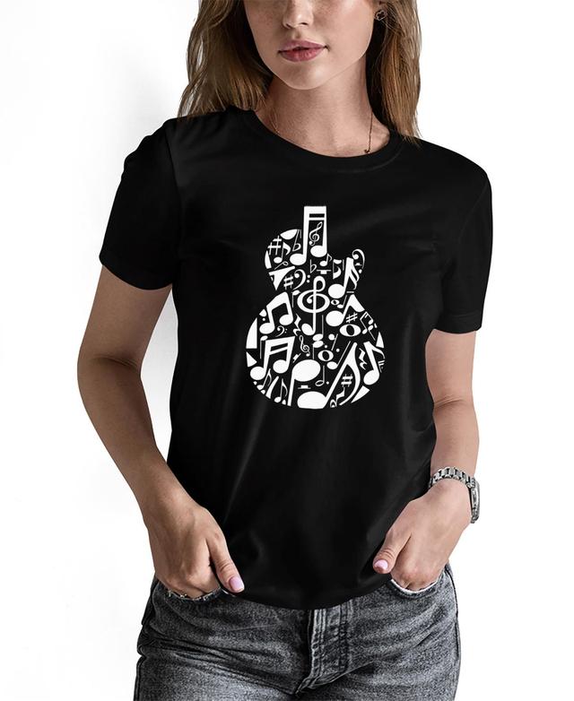 La Pop Art Womens Music Notes Guitar Word Art Short Sleeve T-shirt Product Image