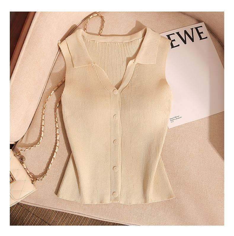 V-Neck Sleeveless Ribbed Knitted Cropped Top Product Image