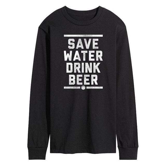 Mens Save Water Drink Beer Long Sleeve Graphic Tee Black Product Image