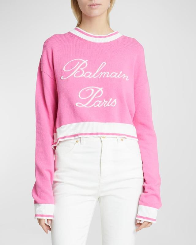 Cropped Knit Sweater with Logo Detail Product Image