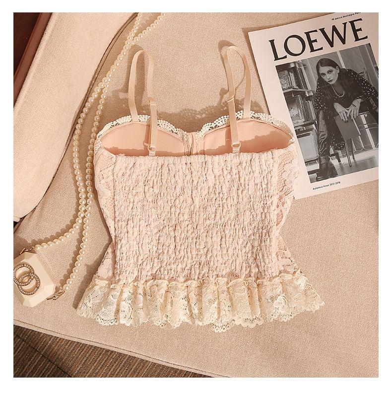 Floral Lace Ruffle Trim Cami Top Product Image