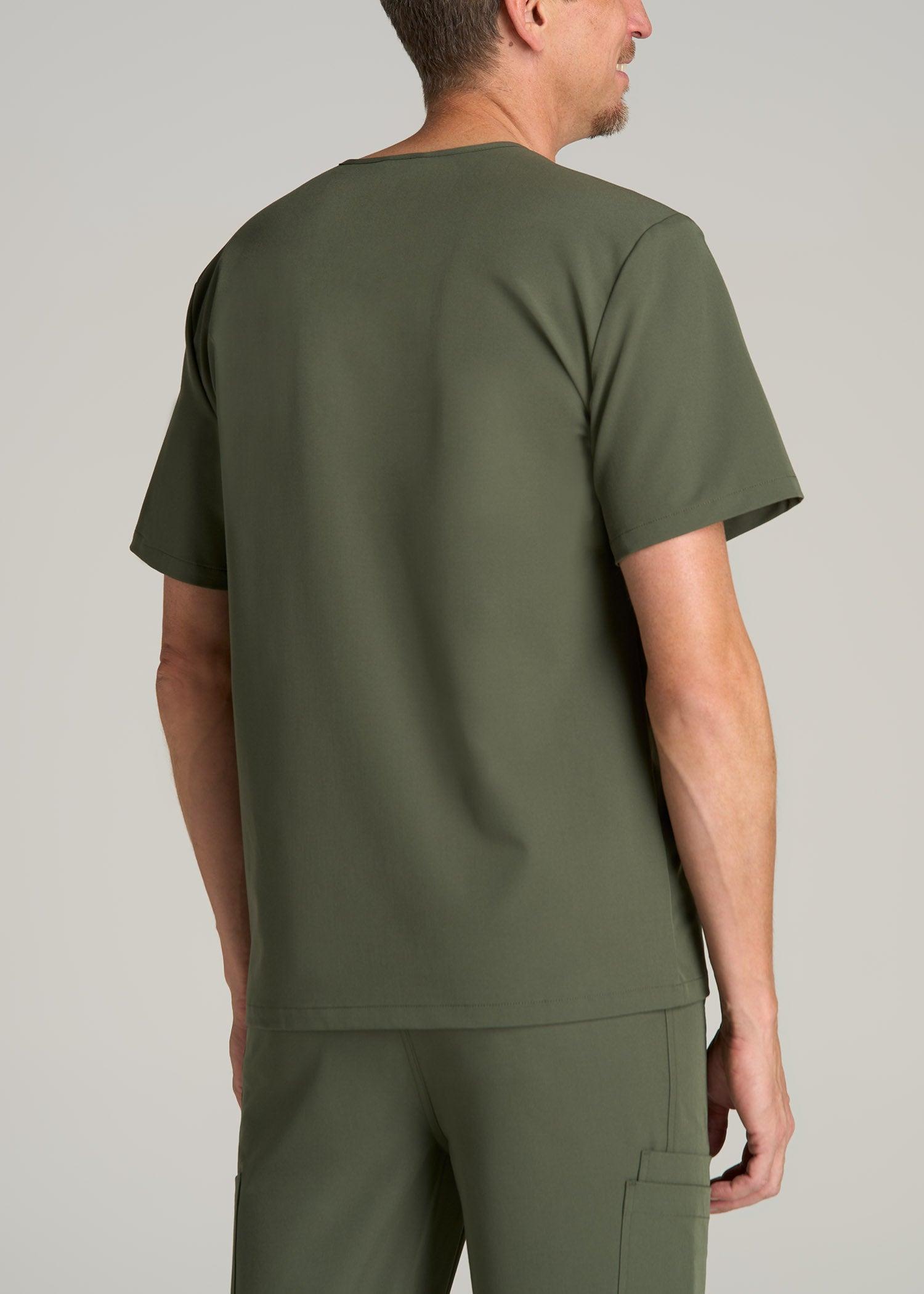 Short-Sleeve V-Neck Scrub Top for Tall Men in Clover Green Male Product Image