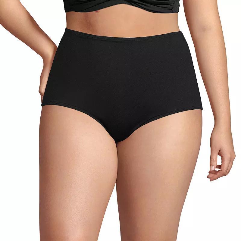 Plus Size Lands End Chlorine Resistant Tummy Control Tugless High Waisted Bikini Swim Bottoms, Womens Black Product Image