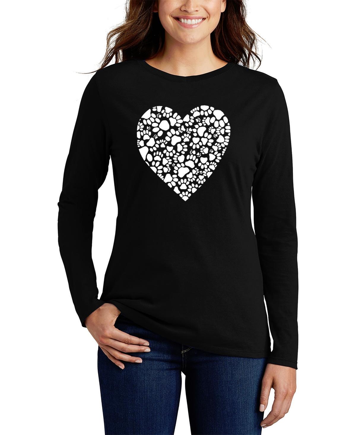 Womens Long Sleeve Word Art Paw Prints Heart T-shirt Product Image