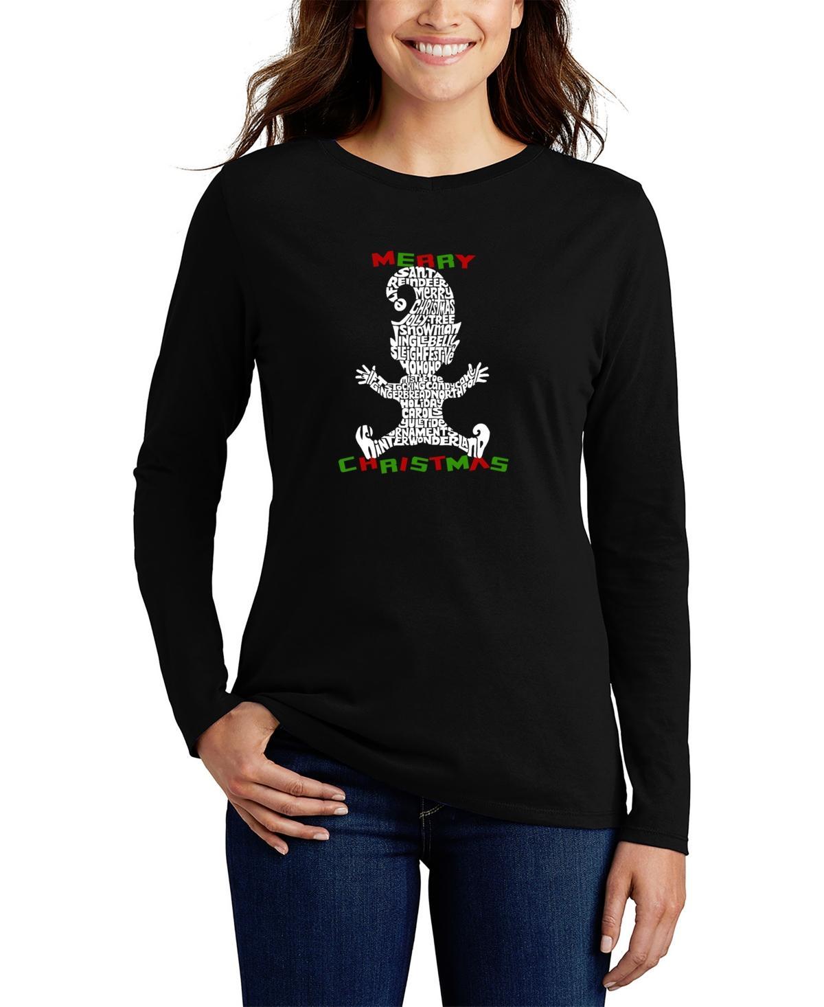 La Pop Art Womens Christmas Elf Word Art Long Sleeve T-shirt Product Image