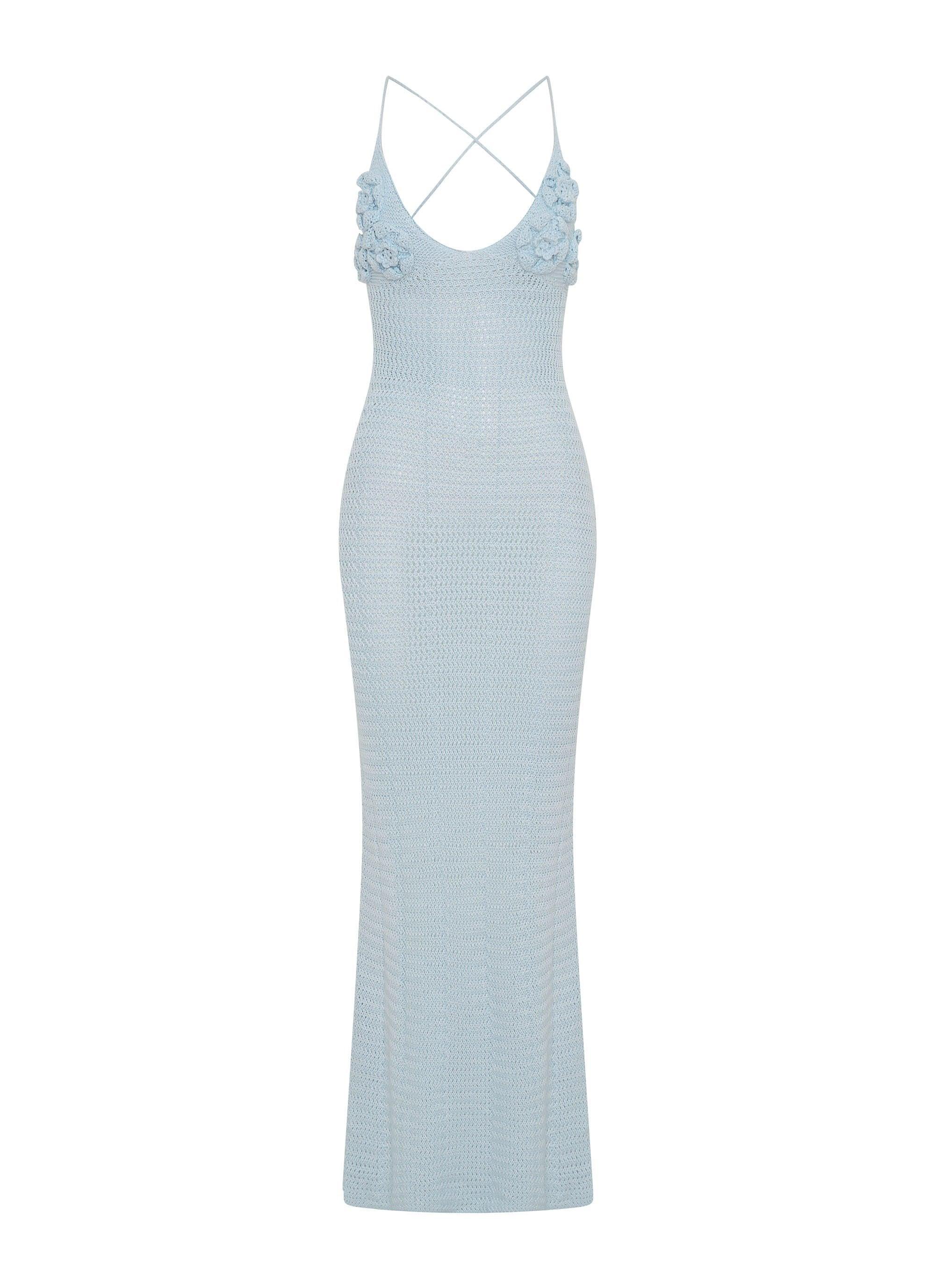 Zara Rose Crochet Maxi Dress - Blue Product Image