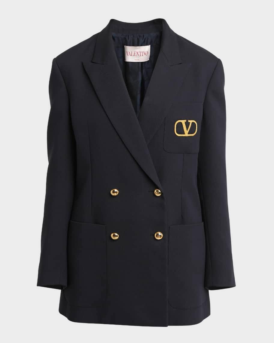 V-Logo Double-Breasted Navy Formal Jacket Product Image