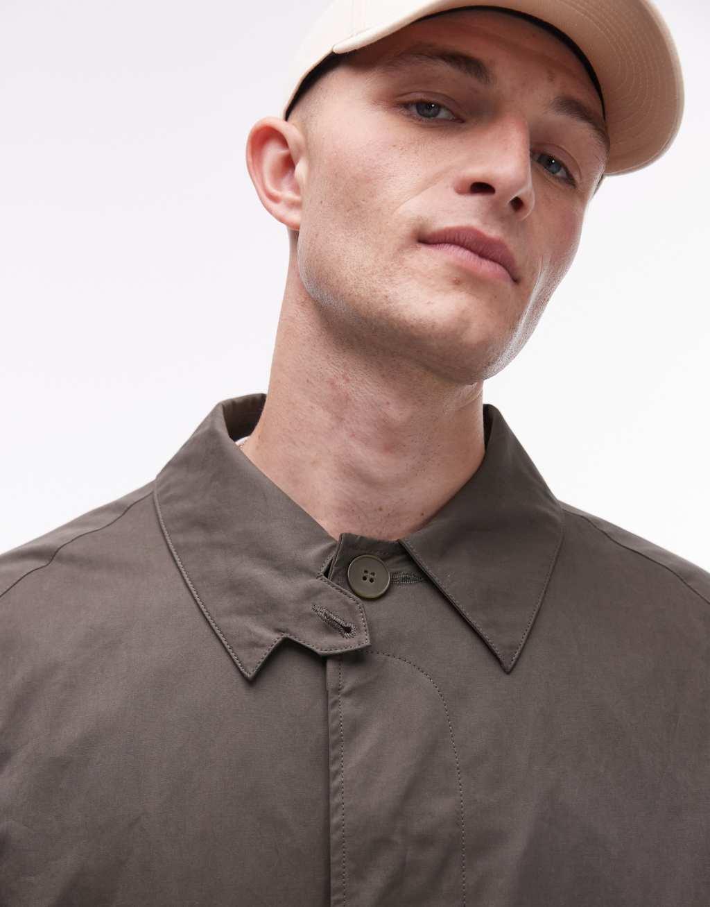 Topman oversized trench coat with removeable lining in khaki Product Image