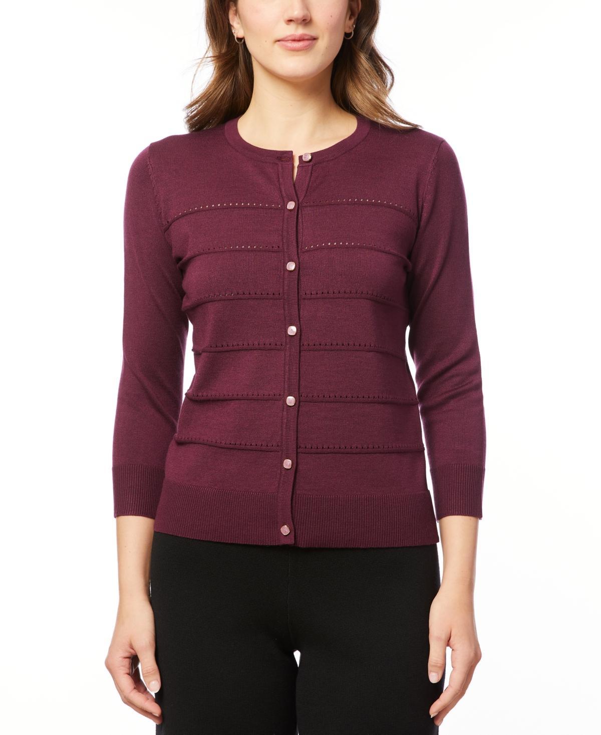 Melissa Paige Womens Pointelle-Striped Scoop-Neck Cardigan, Regular & Petites Product Image