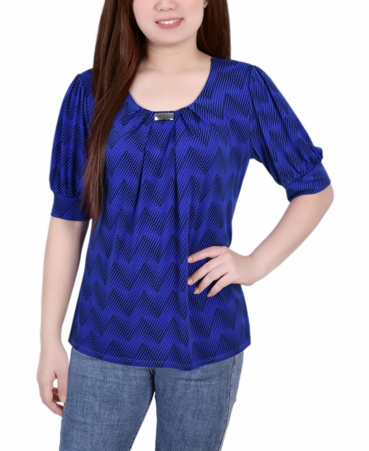 NY Collection Petite Short Sleeve Balloon Sleeve Top -NAVY SQUAR Product Image