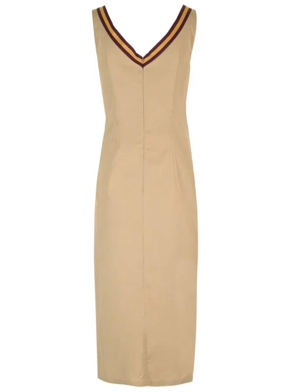 Dinari Tape Ruffle Midi Dress In Beige Product Image