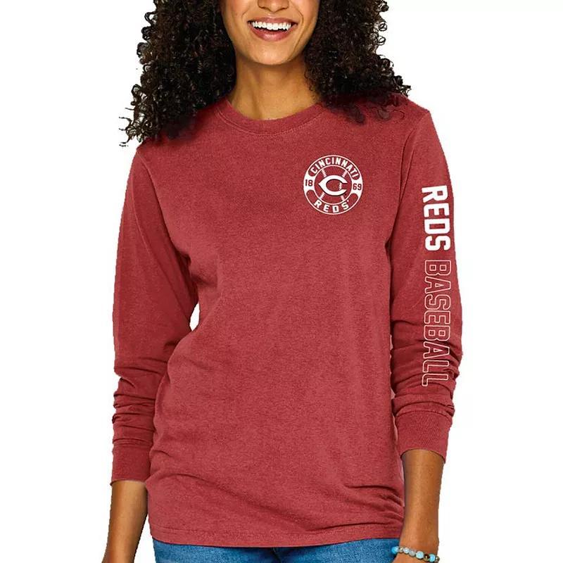 Womens Soft as a Grape Red Cincinnati Reds Pigment-Dyed Long Sleeve T-Shirt Product Image