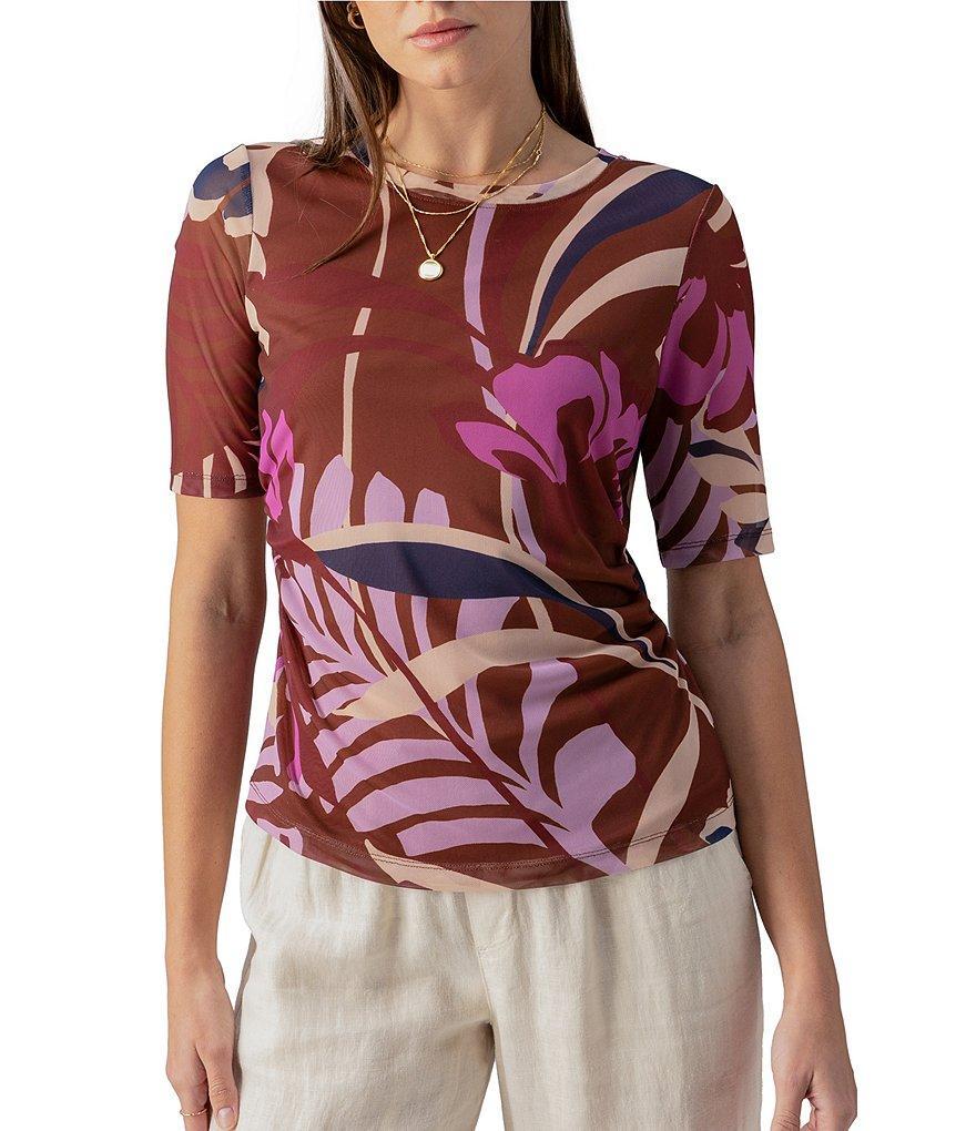 Sanctuary Perfect Mesh Floral Print Crew Neck Short Sleeve Pullover Top Product Image