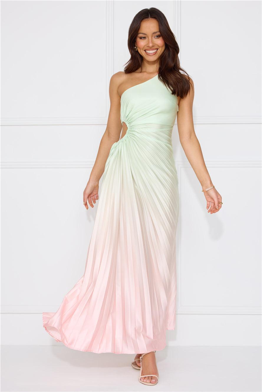 Matcha For You One Shoulder Satin Maxi Dress Green Product Image