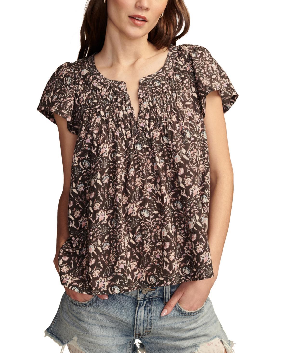 Lucky Brand Womens Cotton Smocked Flutter-Sleeve Top product image