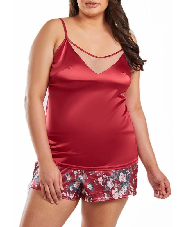 iCollection Jenna Plus Size Contrast Satin Tank and Floral Short Set Product Image