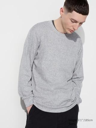 Mens Soft Brushed T-Shirt Long-Sleeve Gray Small UNIQLO US Product Image