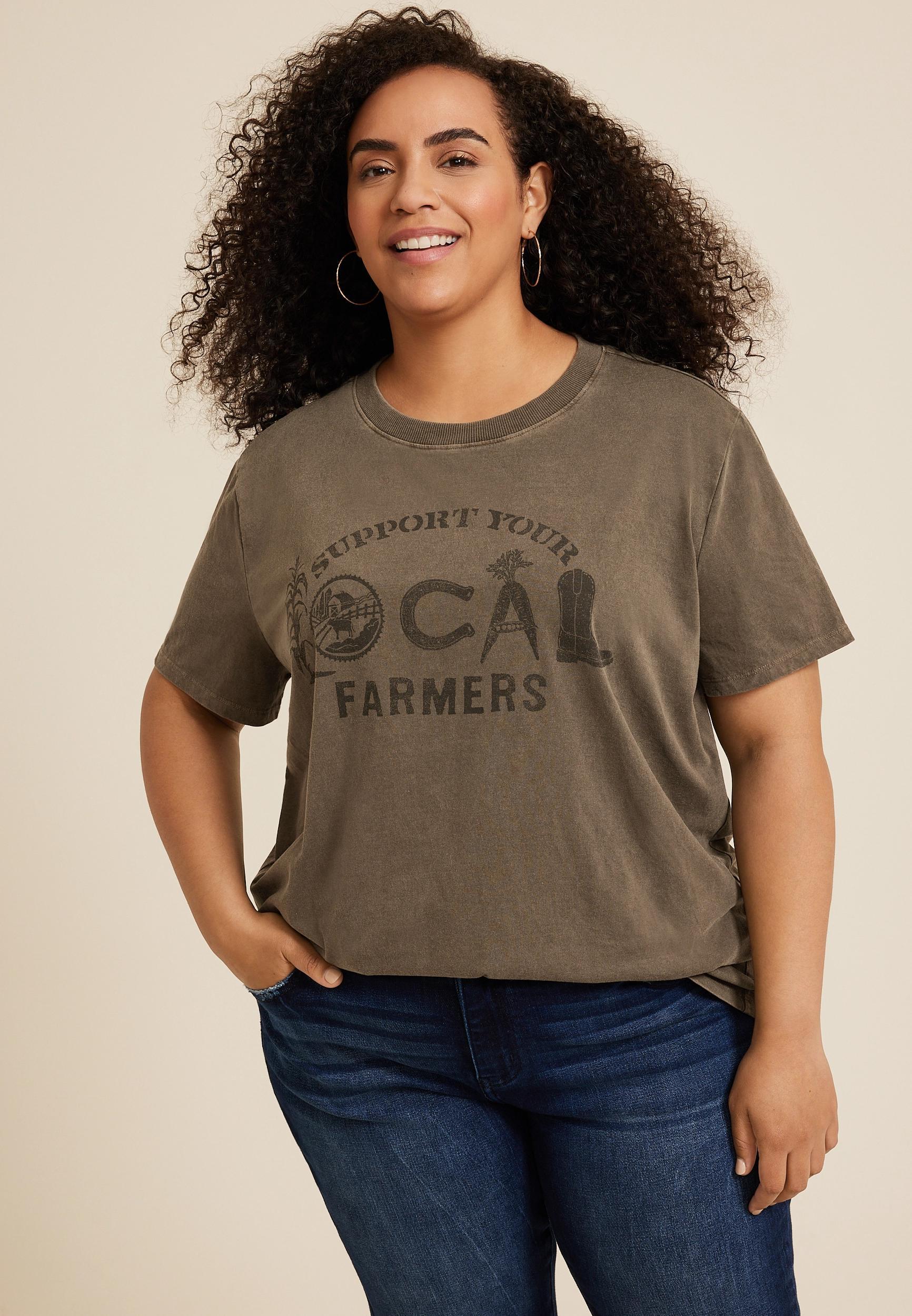 Maurices 0X Plus Size Womens Support Your Local Farmers Oversized Fit Graphic Tee Brown Product Image