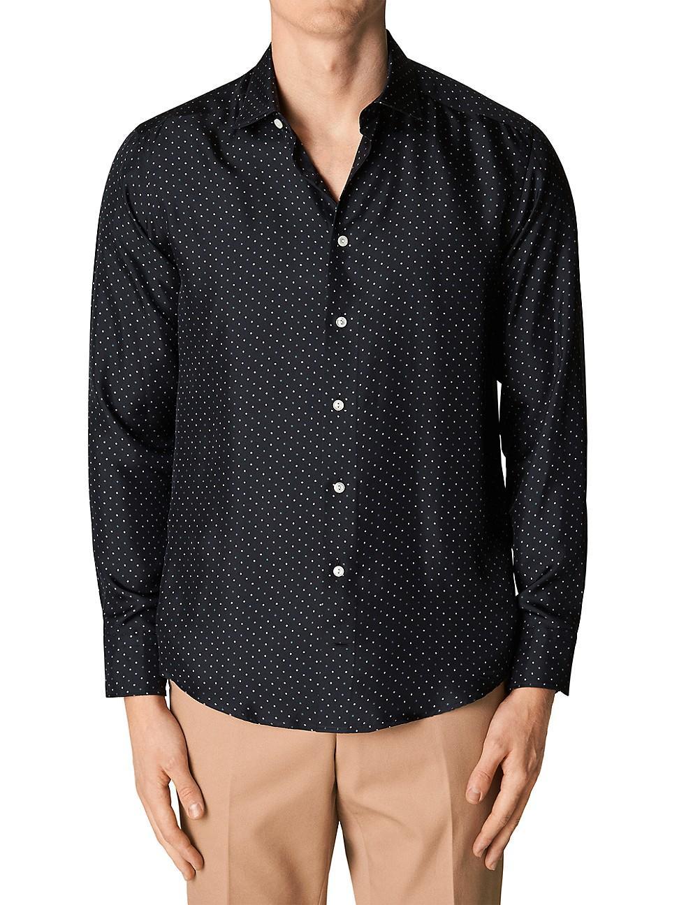 Mens Slim-Fit Dot Silk Shirt Product Image