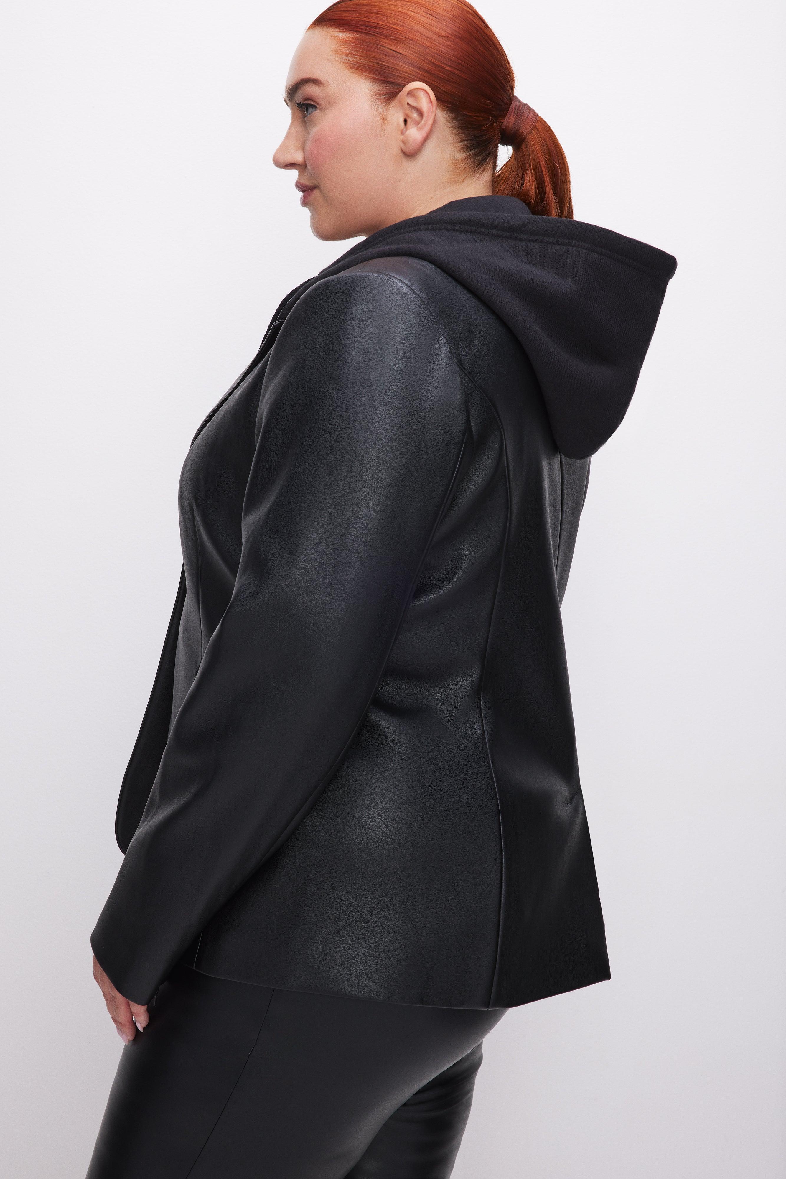 FAUX LEATHER SCULPTED BLAZER | BLACK001 Product Image