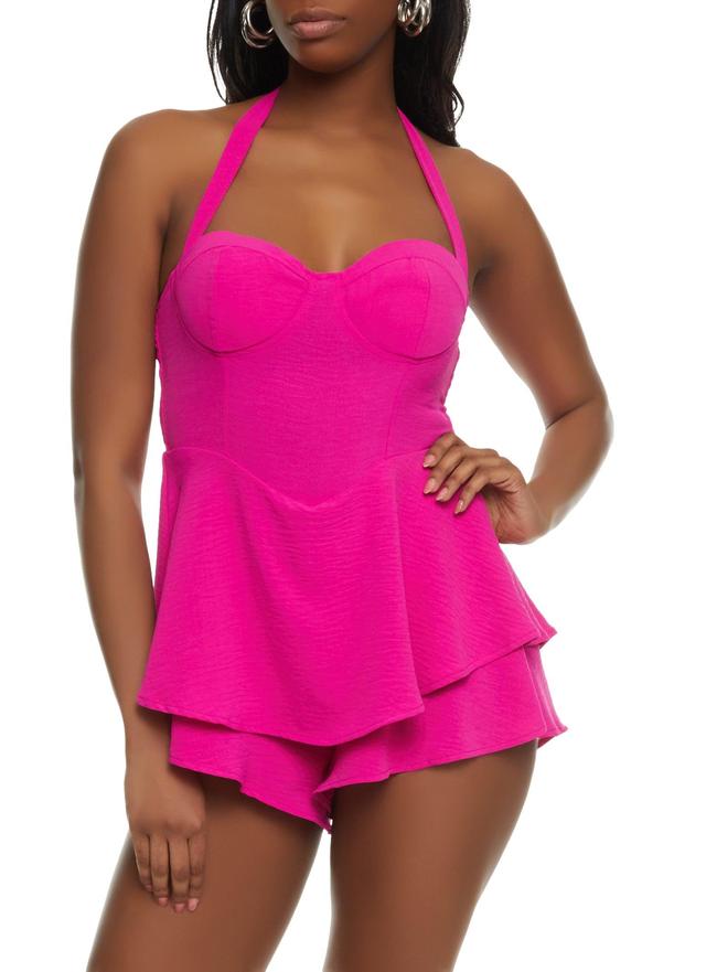 Womens Padded Halter Neck Ruffle Romper Product Image