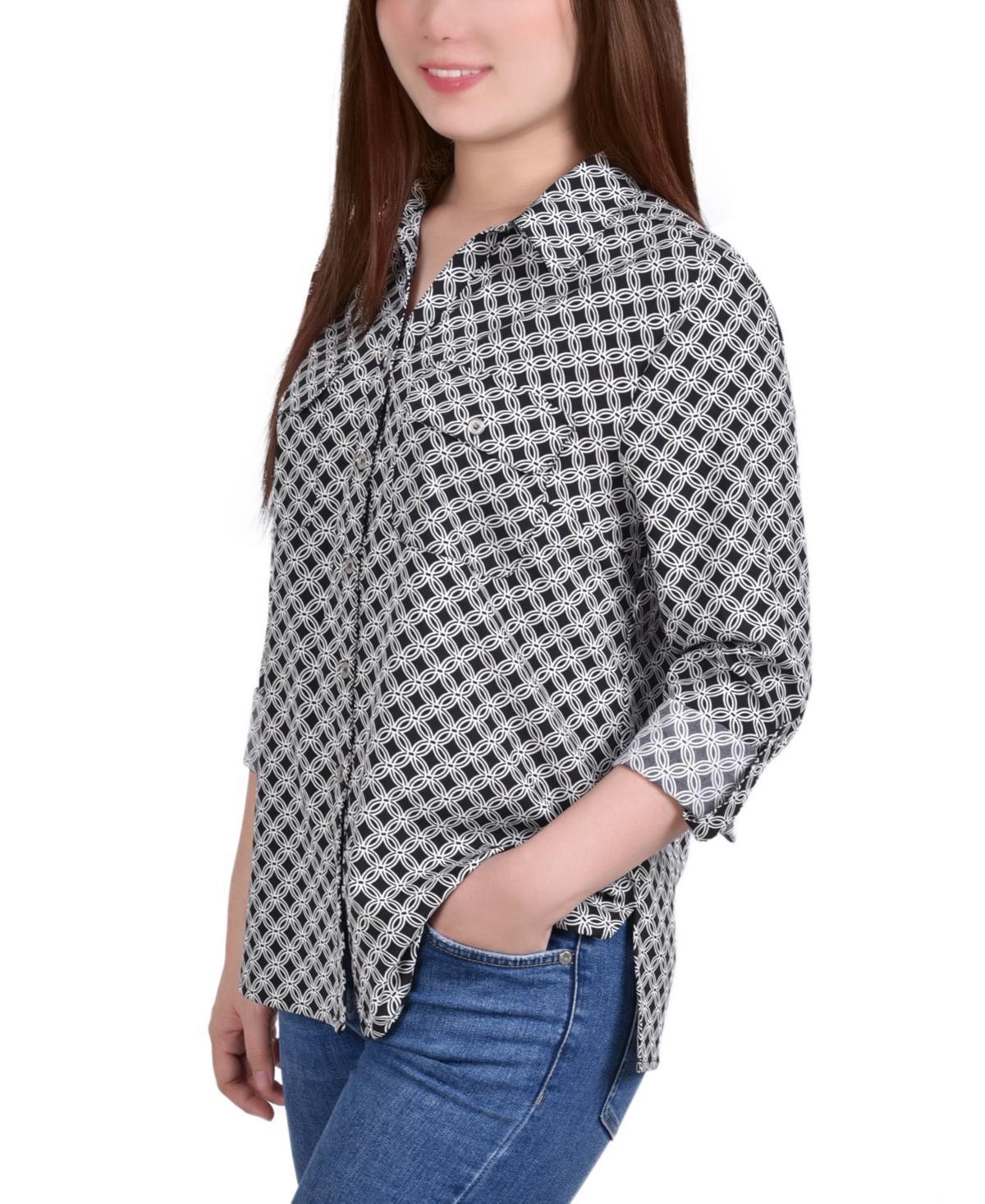 Petite 3/4 Sleeve Roll Tab Notch Collar Blouse Product Image