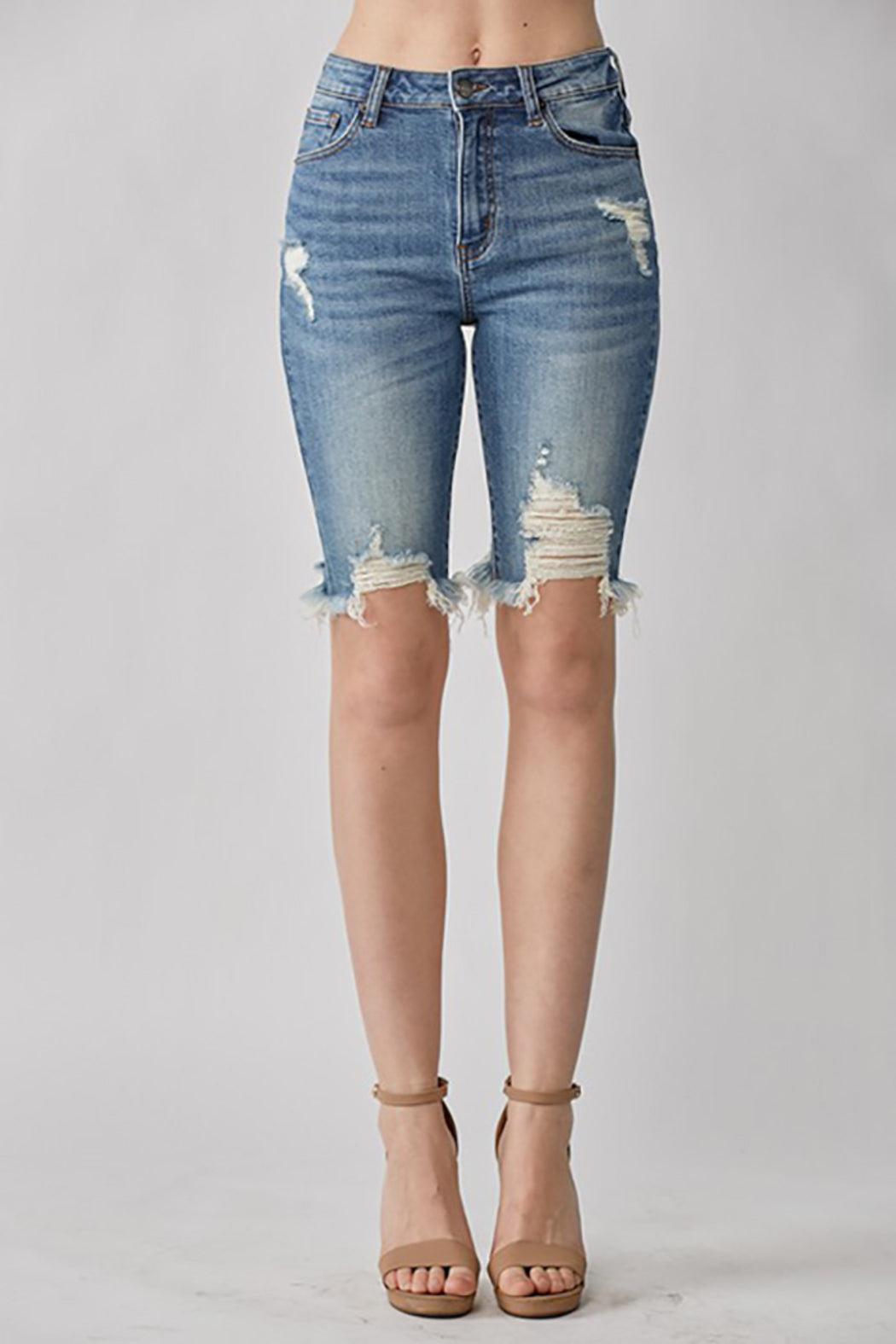 High Rise Distressed Bermuda Shorts Female Product Image