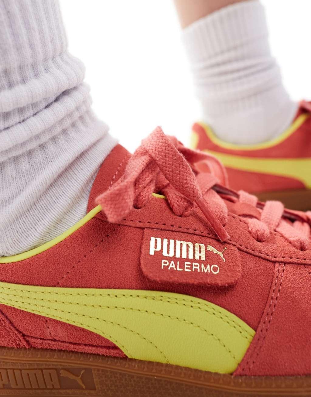 PUMA Palermo sneakers with rubber sole in coral and yellow Product Image