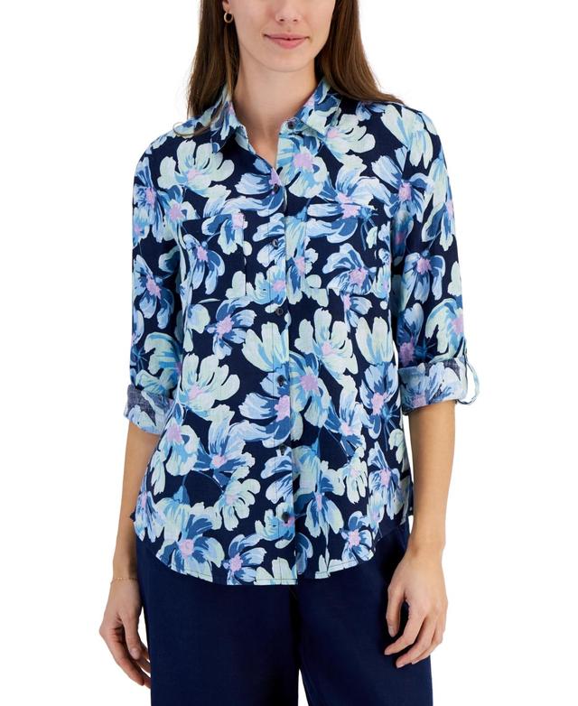 Charter Club Womens Morning Bloom 100% Linen Printed Shirt, Created for Macys Product Image