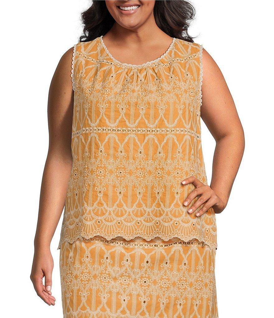 Skies Are Blue Plus Size Sleeveless Embroidered Woven Coordinating Top Product Image