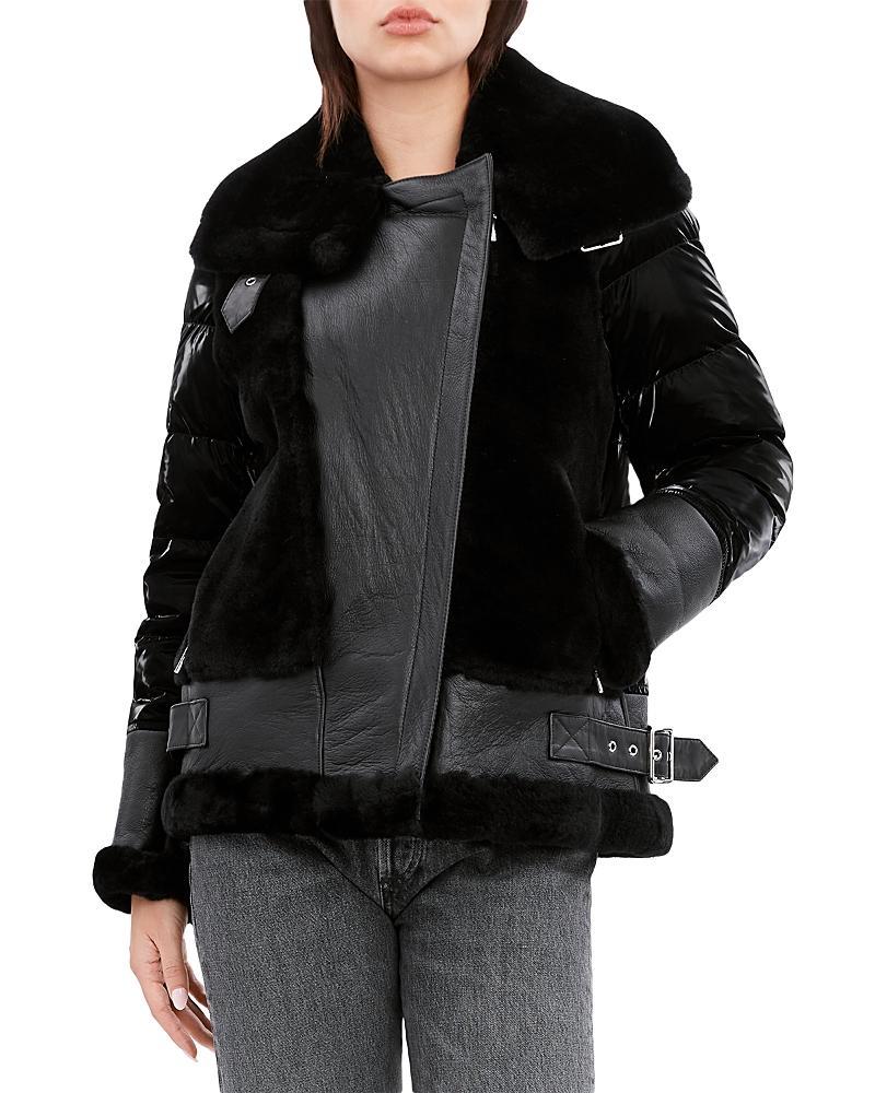 Womens Mel Mixed Leather & Shearling Down Moto Jacket Product Image