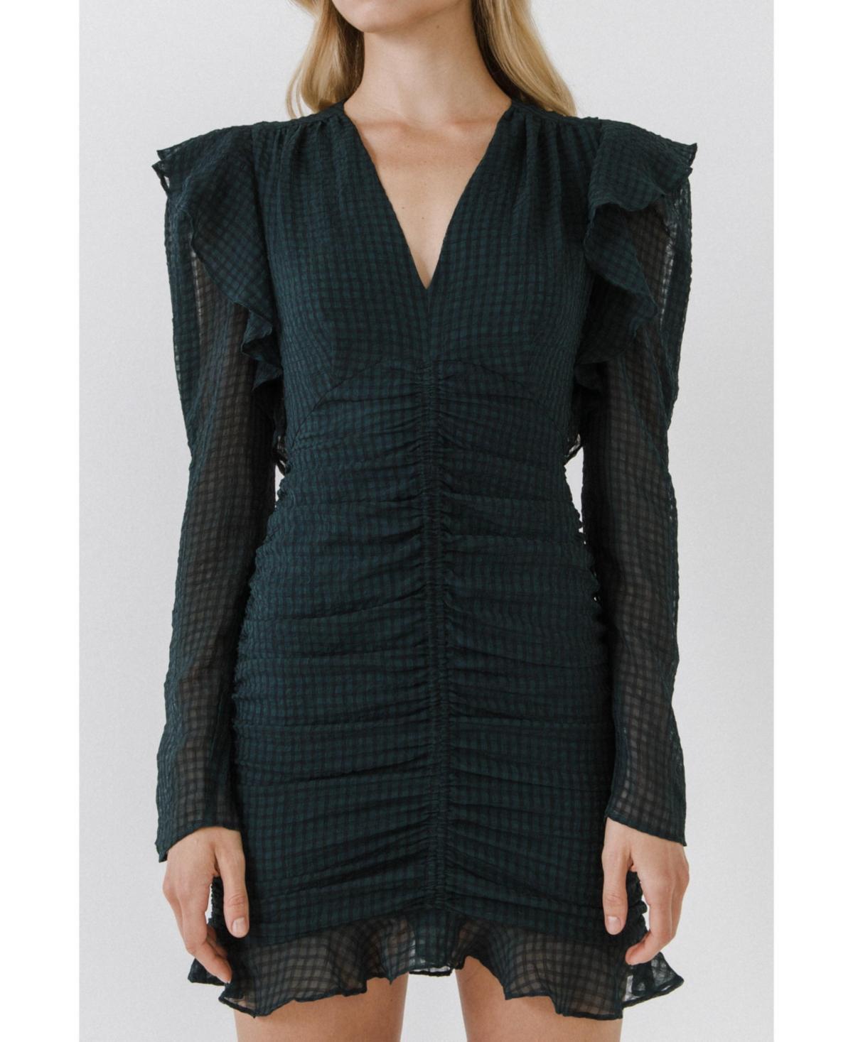 Womens Textured Long Sleeve Ruched Mini Dress Product Image