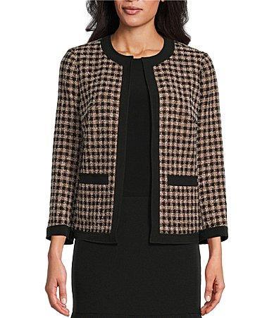 Kasper Womens Tweed 3/4-Sleeve Open-Front Blazer Product Image