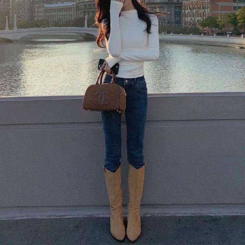 Long-Sleeve Mock Neck Plain Top Product Image