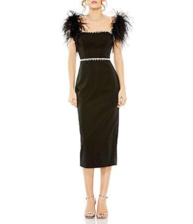 Womens Feather & Pearl-Embellished Midi-Dress Product Image