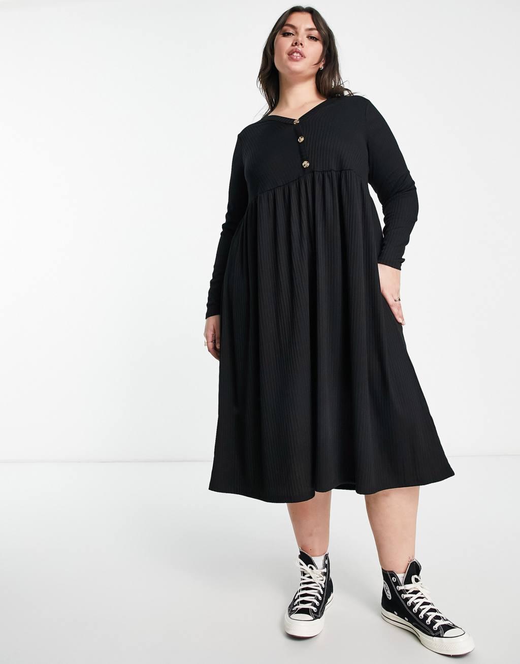 Yours long sleeve ribbed button up midi dress Product Image