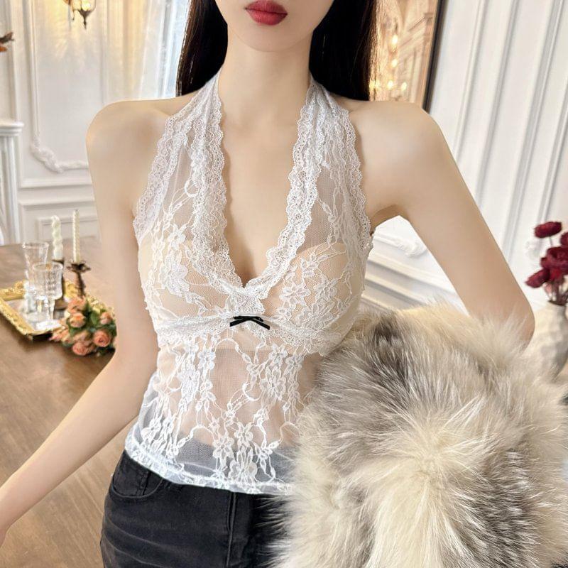 Floral Lace Halter Top Product Image