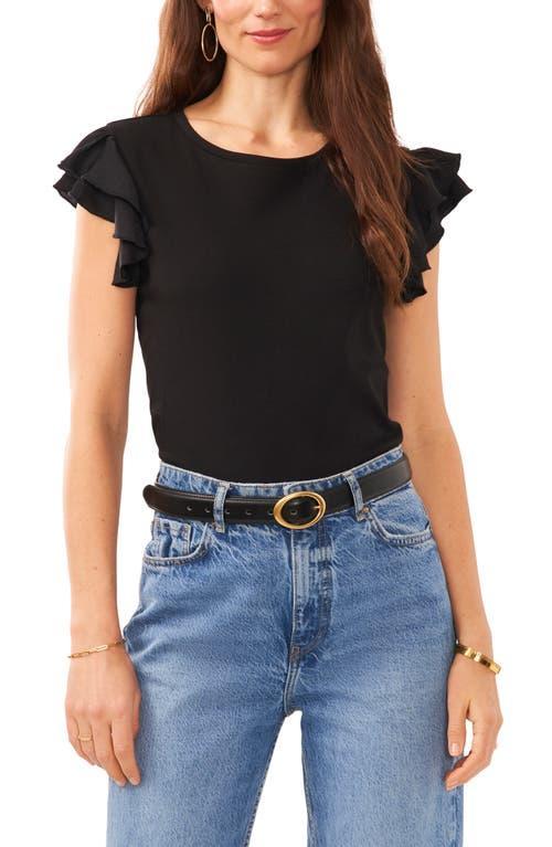 Vince Camuto Short Ruffled Sleeve Crew Neck Knit Top Product Image