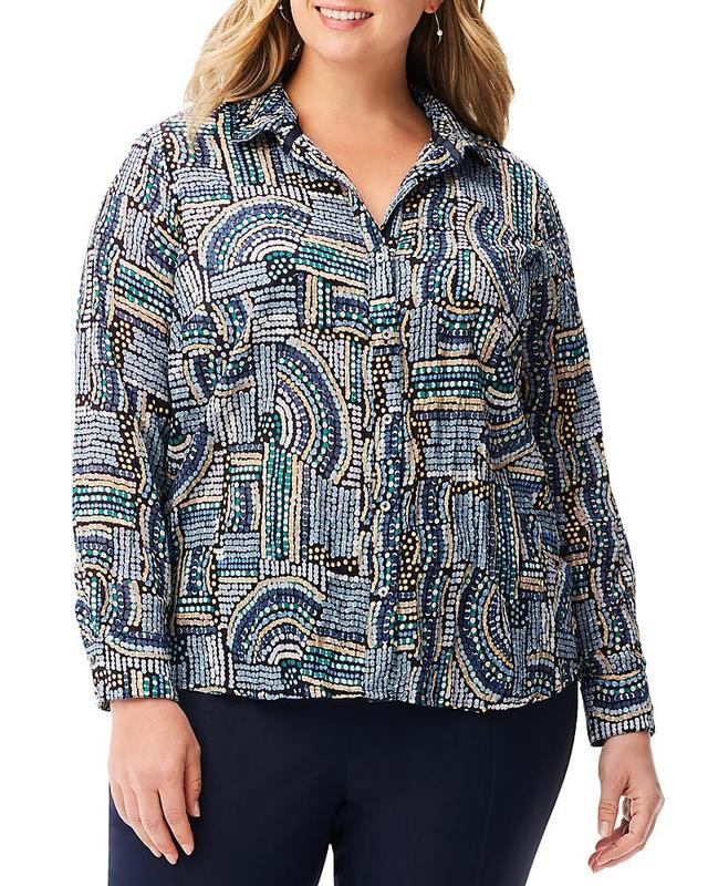 NIC+ZOE Mosaic Mix Crinkle Shirt Multi) Women's Clothing Product Image