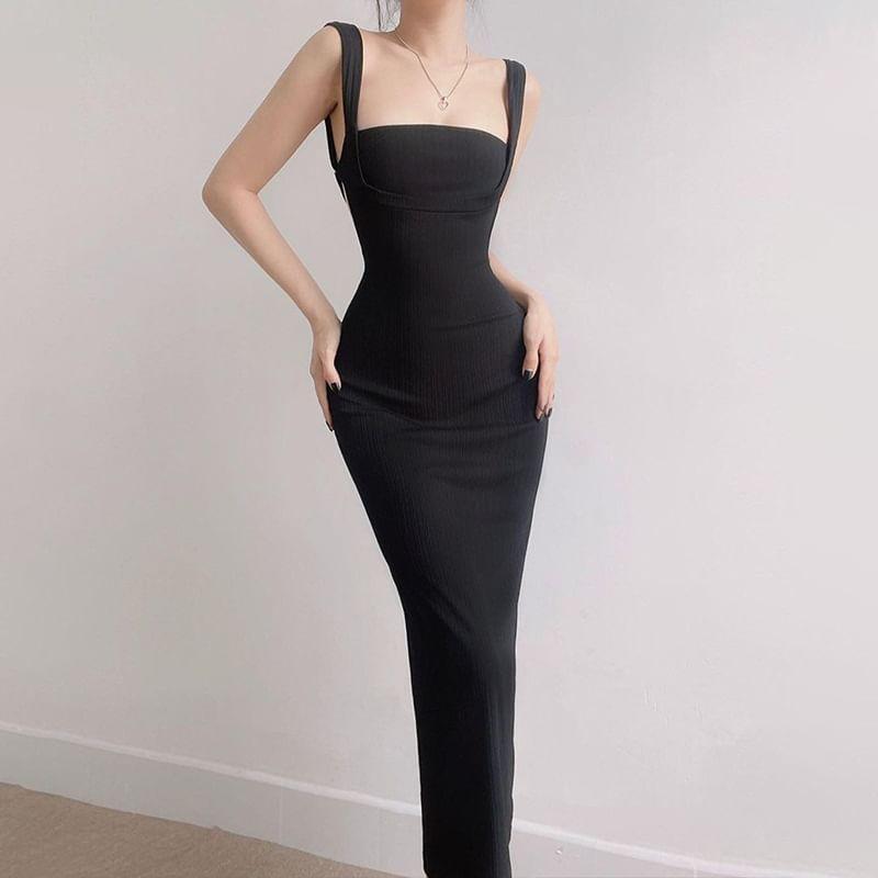 Spaghetti Strap Backless Maxi Bodycon Dress Product Image